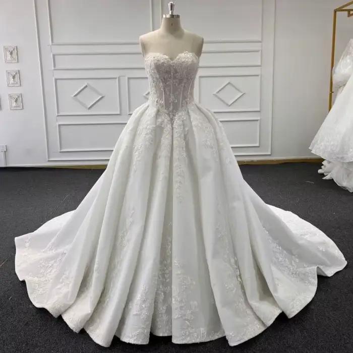 Eslieb-Robe de Mariée Blanche en Dentelle avec Perles Sexy