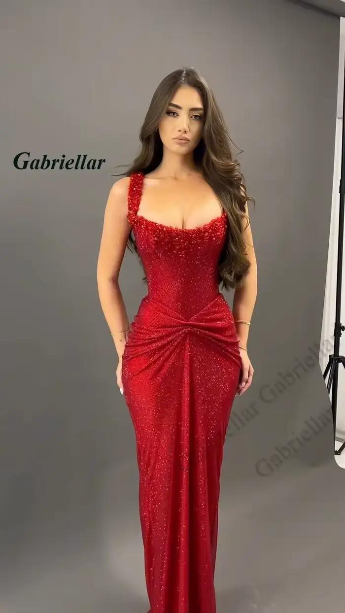 Robe de Soirée Classique à Col Carré Gabriellar avec Paillettes et Volants Personnalisables pour Femmes Occasions Spéciales