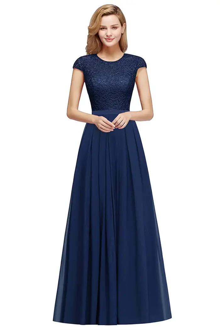 Robe de Soirée en Mousseline de Soie et Dentelle pour Femme