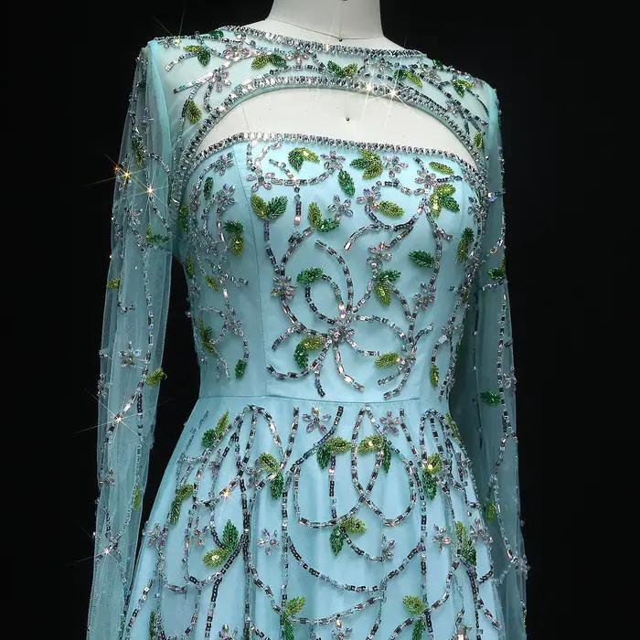 Sharon Said vert perlé sirène robes de soirée à manches longues gris élégant femmes