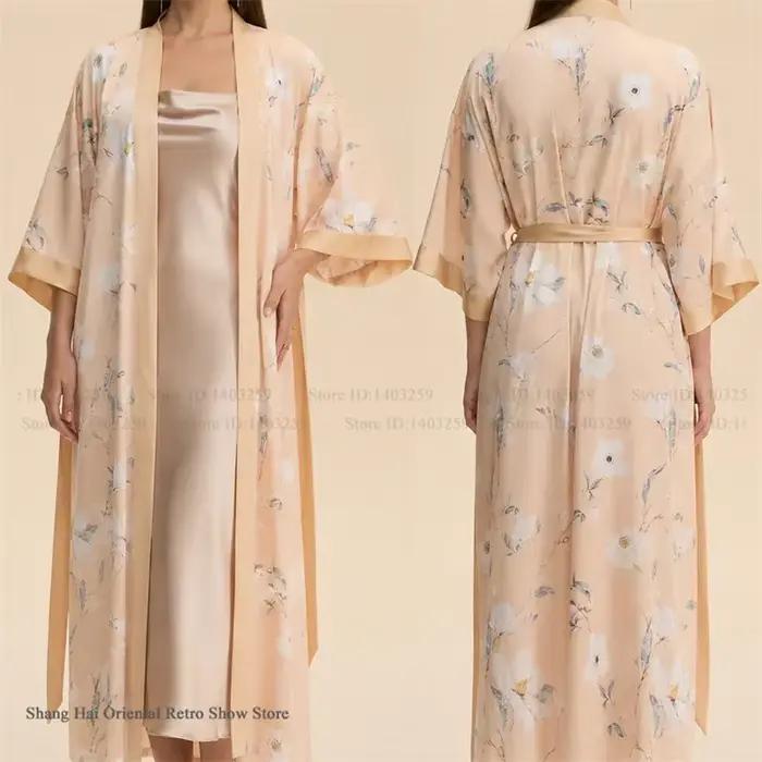 Ensemble 2 pièces de vêtements d'intérieur pour femme : Robe longue élégante à imprimé floral