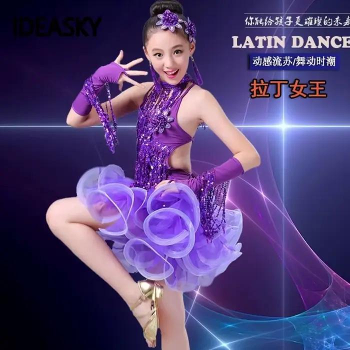 Robe de danse latine à franges et paillettes pour filles