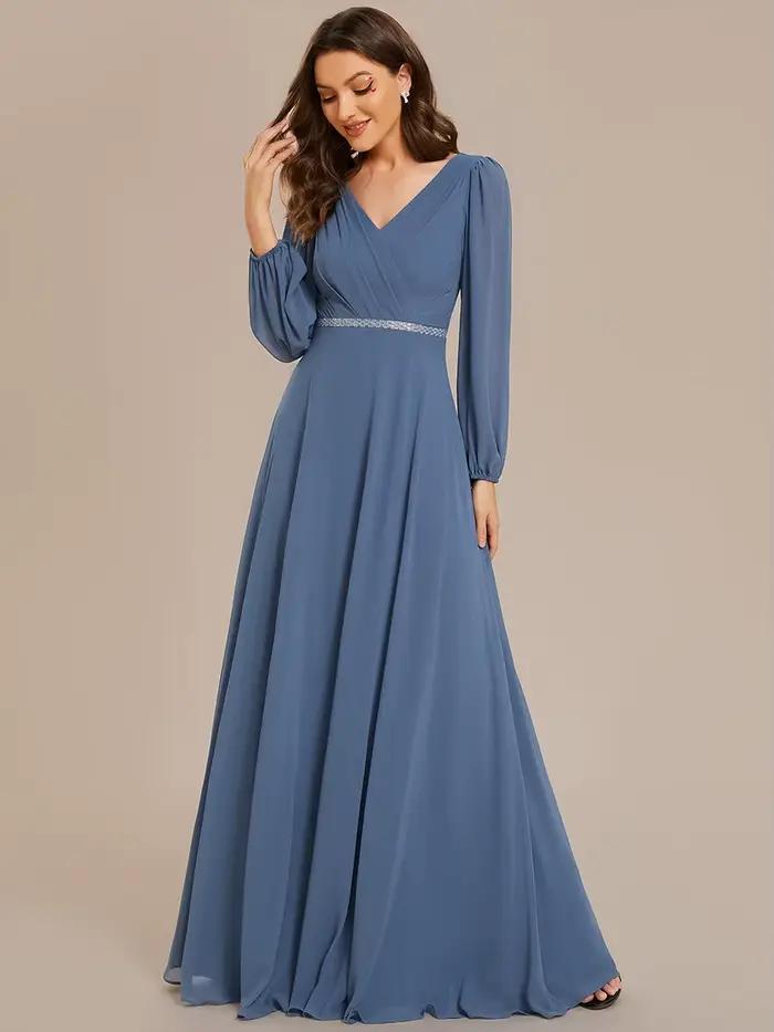 Robe de soirée élégante en mousseline de soie col en V longueur au sol pour femmes occasions spéciales