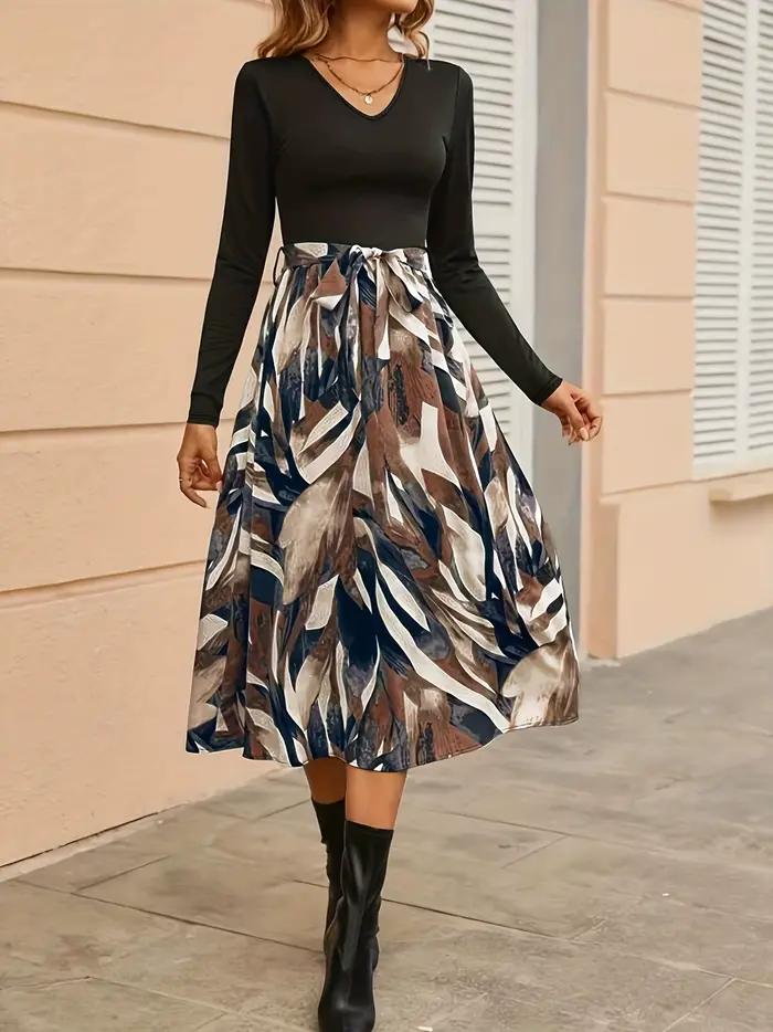 Jupe midi kaki à imprimé botanique pour femme