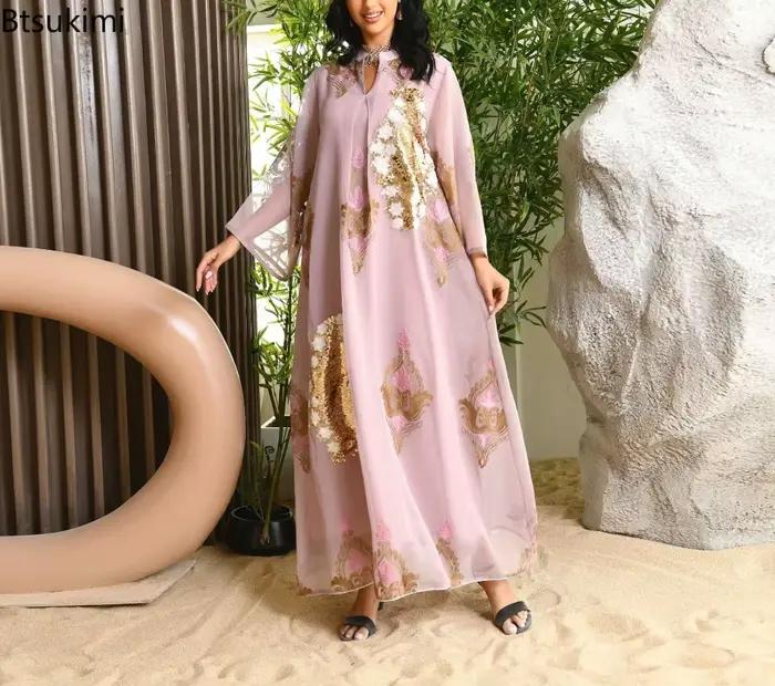 Robe marocaine pour femmes musulmanes Abaya inde col montant Abayas broderie paillettes robes de soirée caftan Longue