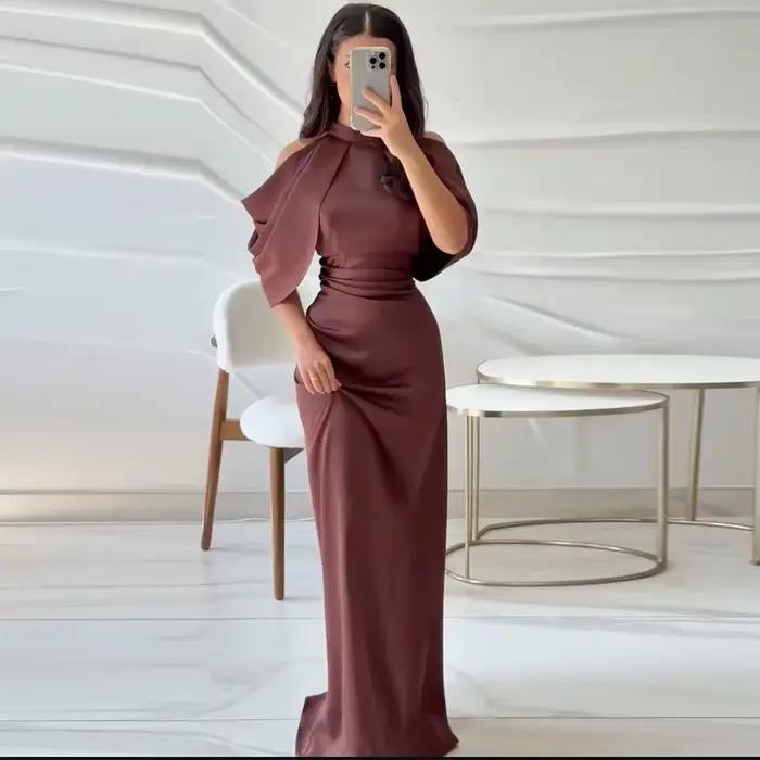 Robe de soirée sirène bordeaux plissée