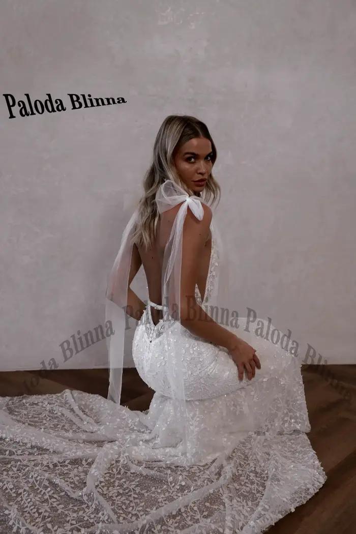 Paloda-Robes de mariée à col en V personnalisées pour la mariée