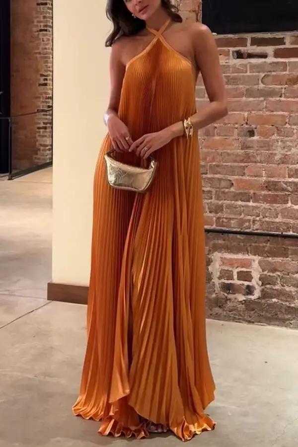 Robe longue plissée unie tendance
