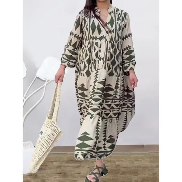 Robe longue plissée à manches longues pour femmes