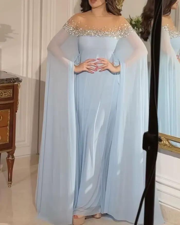 Abaya-Robe de Soirée en Mousseline de Soie pour Femme
