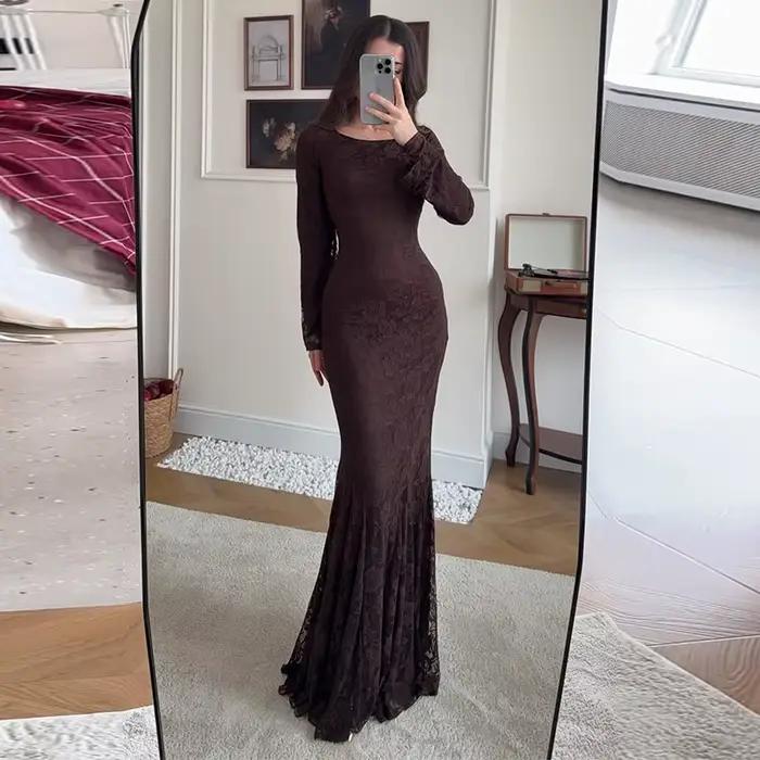 Robe longue femme en dentelle