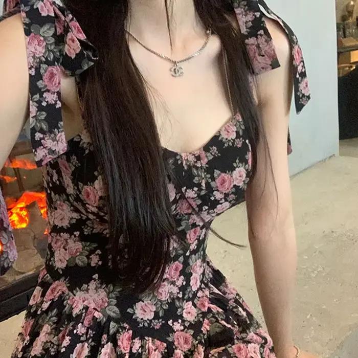 Robe sans manches féminine printemps été décontractée style coréen motif floral élégante à offrir pour jeunes femmes occasions spéciales