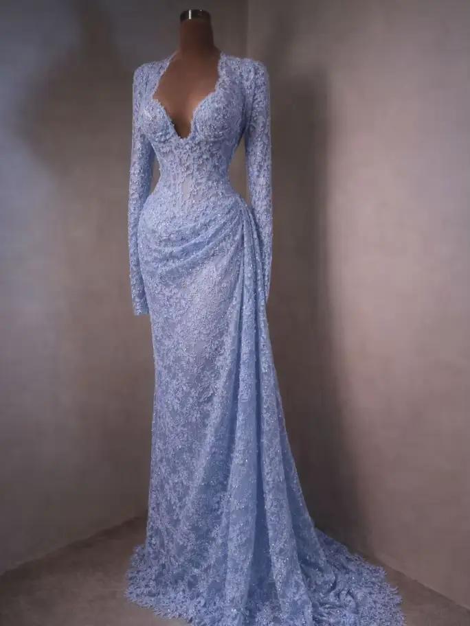 Robe de soirée sirène rouge en dentelle