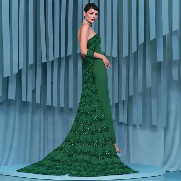 Sharon Said robe de soirée vert émeraude élégante épaules dénudées paillettes perles robes de bal de fête pour les femmes SS645 personnalisé