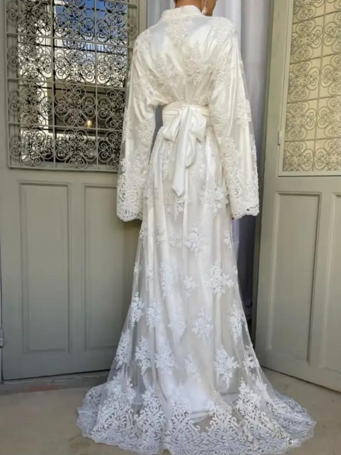 Kaftan marocain blanc, robes de soirée musulmanes