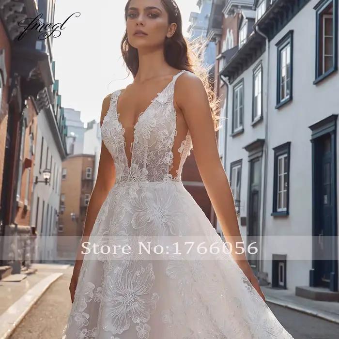 Fmogl-Robe de Mariée Vintage Élégante en Dentelle