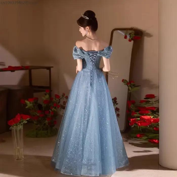 Robe de soirée de mariage bleue élégante