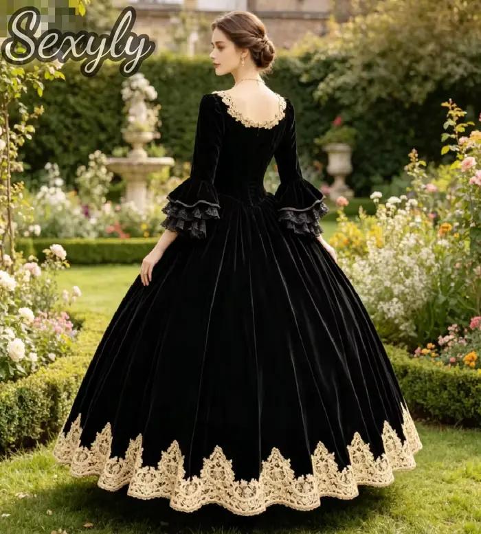 Robes de soirée vintage victoriennes en velours avec manches bouffantes
