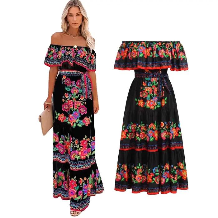 Robe traditionnelle ethnique à imprimé floral pour femmes
