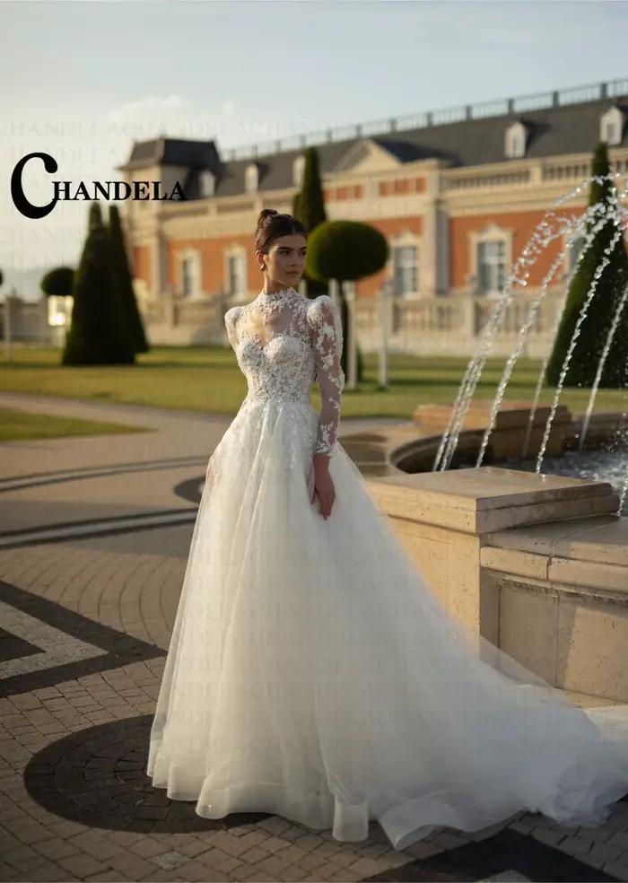 CHANDELA Robe de mariée élégante à col montant pour la mariée