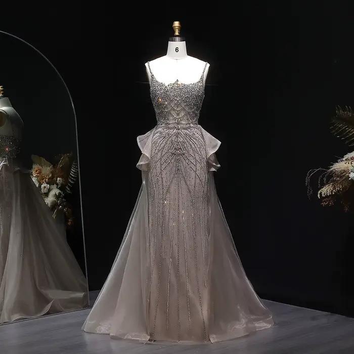 Robe de soirée sirène Sharon Said Luxury Dubai Caramel Sweetheart avec péplum et perles