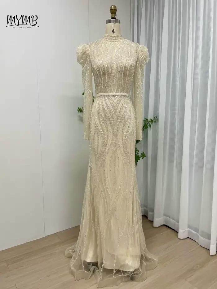 Robes musulmanes à col haut et manches longues pour mère de la mariée