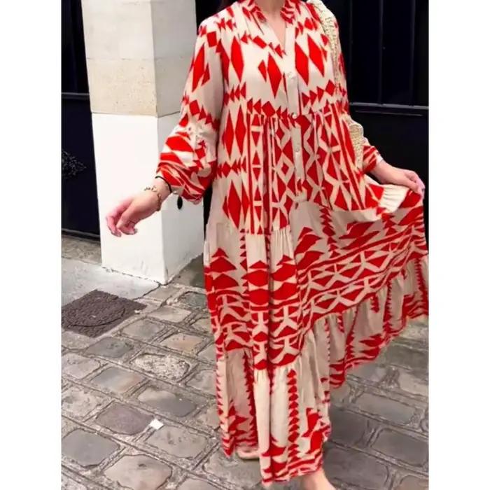 Robe longue plissée à manches longues pour femmes