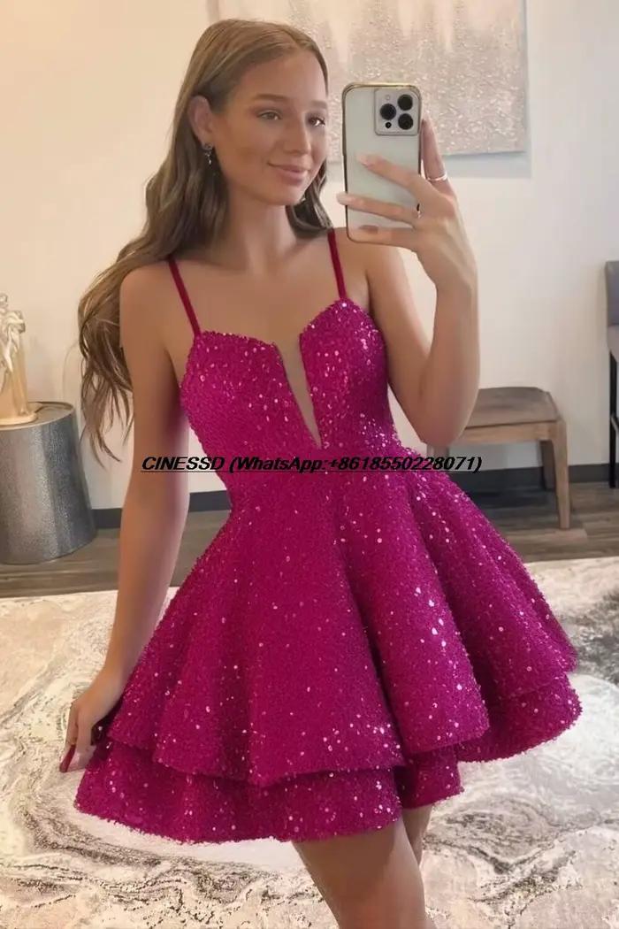 Robe de soirée courte à paillettes sexy pour adolescents
