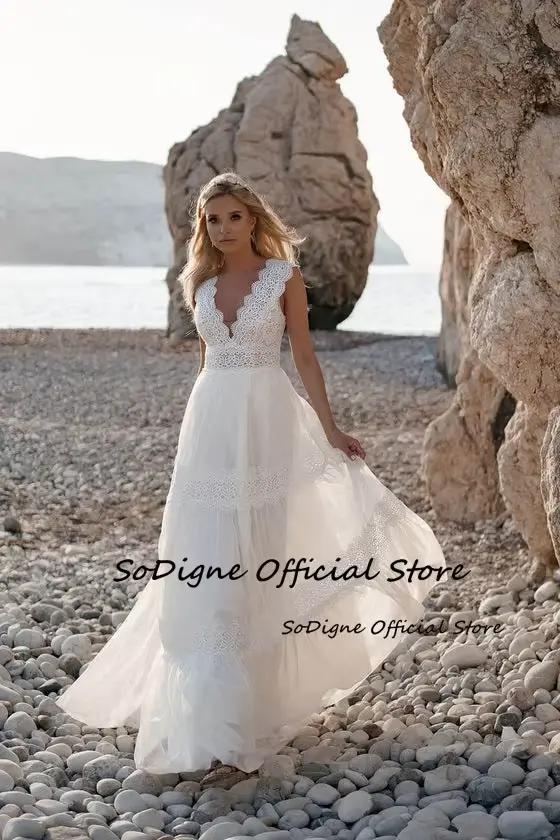 SoDigne-Robe de Mariée Trapèze Style Boho