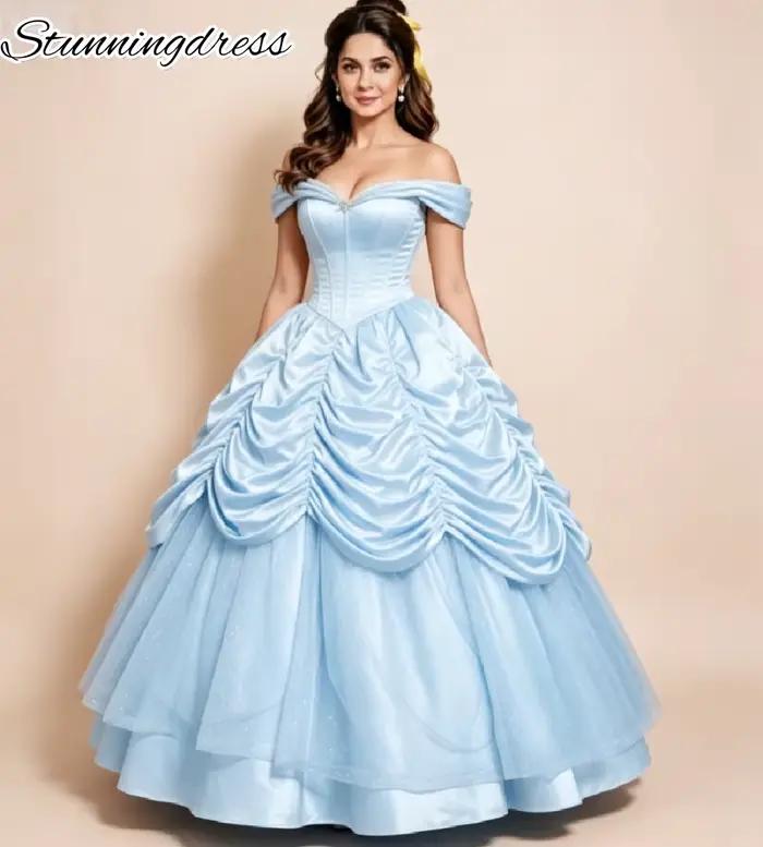 Robe de bal bleue Cendrillon style conte de fées 2026