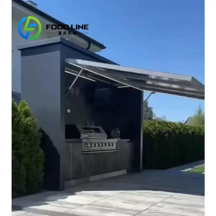 Îlot de cuisine extérieur modulaire personnalisé sur remorque avec armoires de rangement et évier – Station de cuisson extérieure complète