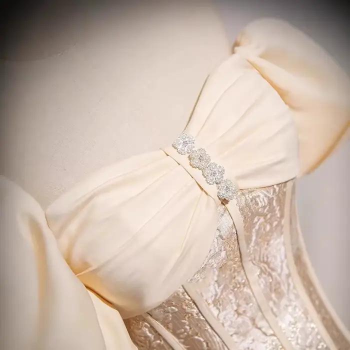 Robe de bal de fiançailles française champagne sans manche pour femmes, silhouette une épaule, pour cérémonies de mariage et occasions spéciales
