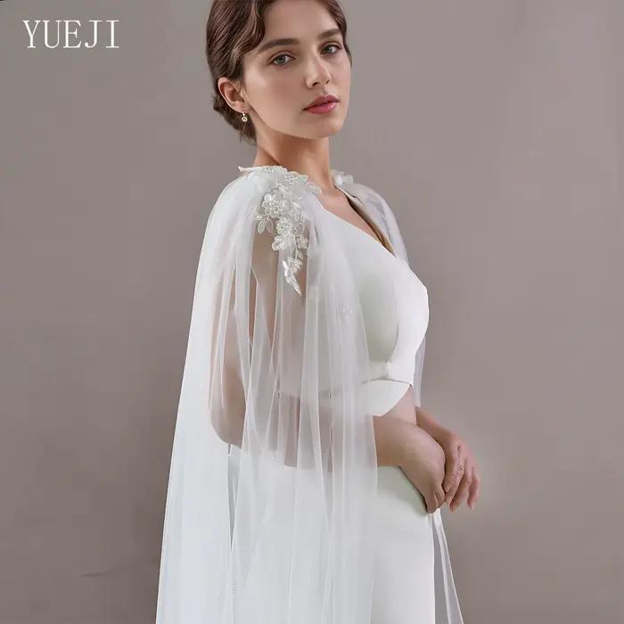 Cape traînante de style dentelle de mariage cathédrale YUEJI avec dos en forme de V