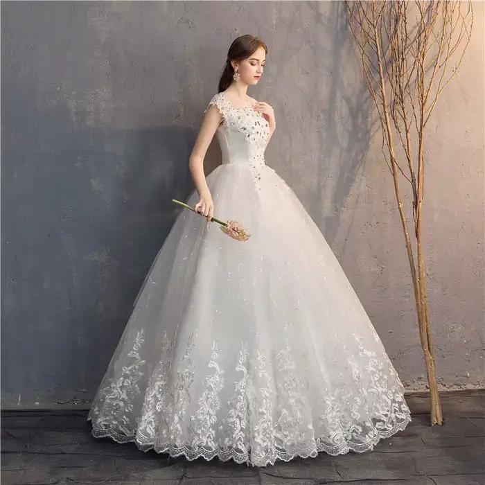Ezkuntza-Robe de Mariée en Diamant à Col Rond