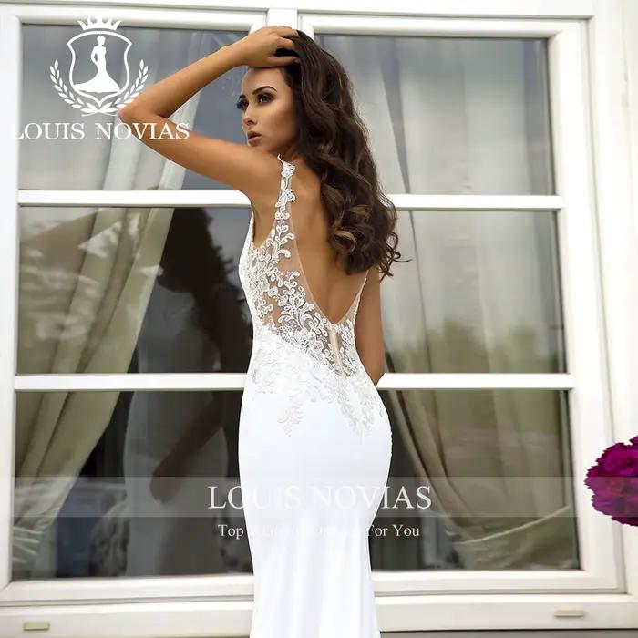 LOUIS NOVIAS robes De mariée sirène pour les femmes nouveau Design SCOOP Appliques dos nu Satin robe