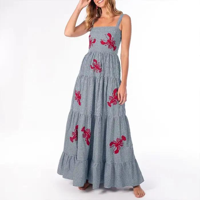 Robes d'été Chic à carreaux brodés de homard