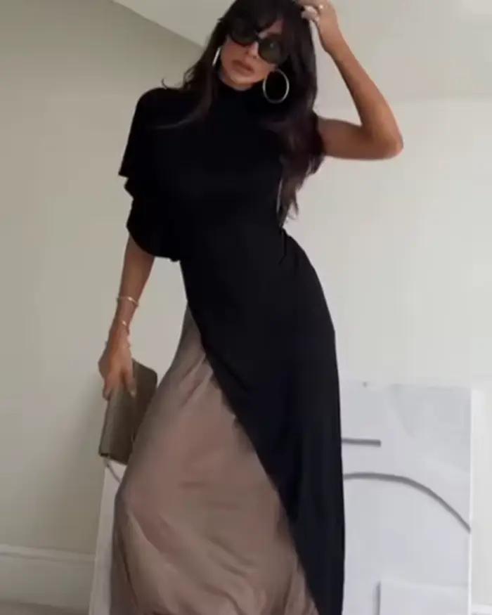 Robe Femme 2026 Nouvelle Collection Printemps-Été Noire Asymétrique à Volants