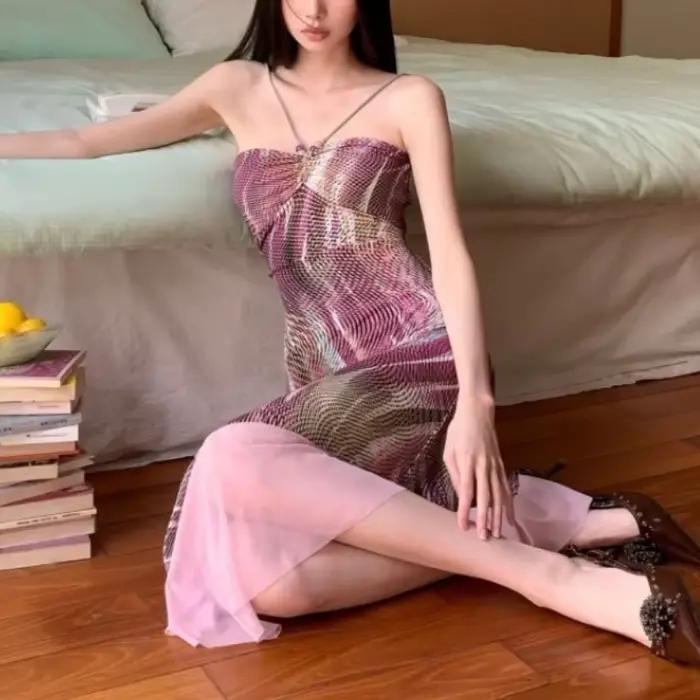 Robes en dentelle à bretelles fines taille haute style hippie pour femmes