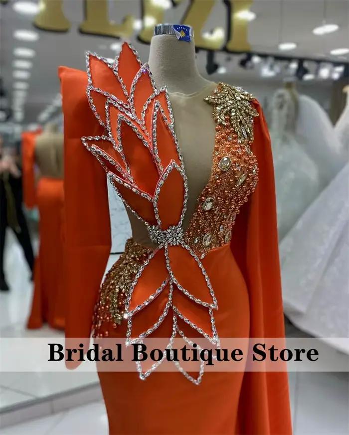 Robe de Soirée Orange Personnalisée à Manches sulf