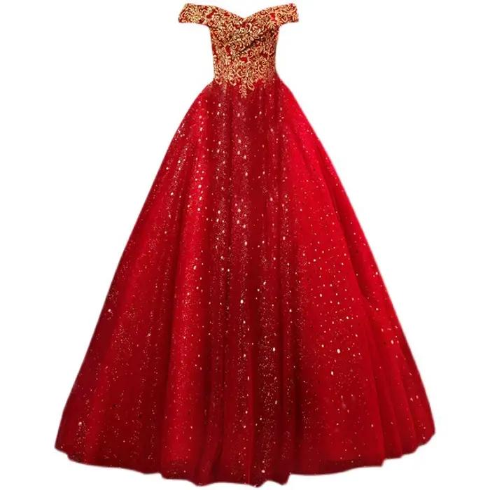 Robe de bal rouge mariée mariage Toast Solo scène Performance