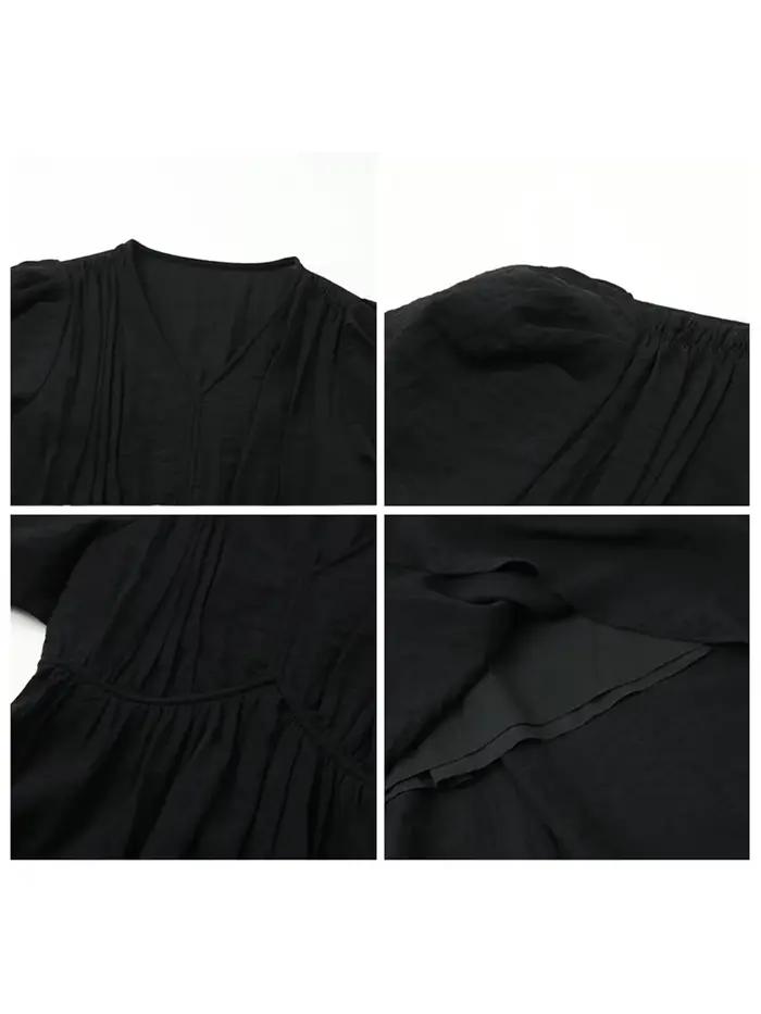 Robe décontractée en viscose et nylon Chic Ven pour femmes, col en V, manches courtes bouffantes, silhouette en ligne, idéale pour l'été et les occasions spéciales