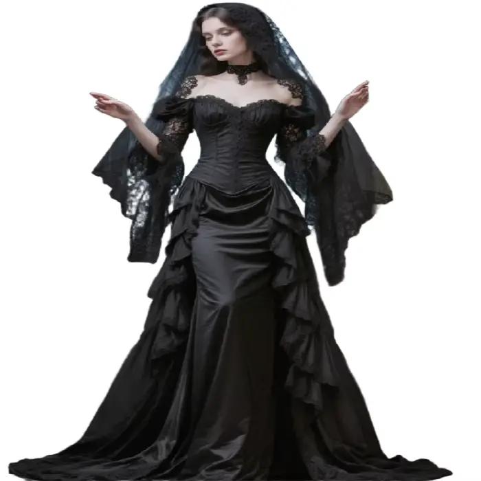 Robe de mariée gothique noire médiévale