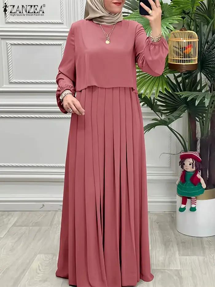 ZANZEA femmes 2025 automne robes musulman Abaya Robe Femme mode à manches longues solide