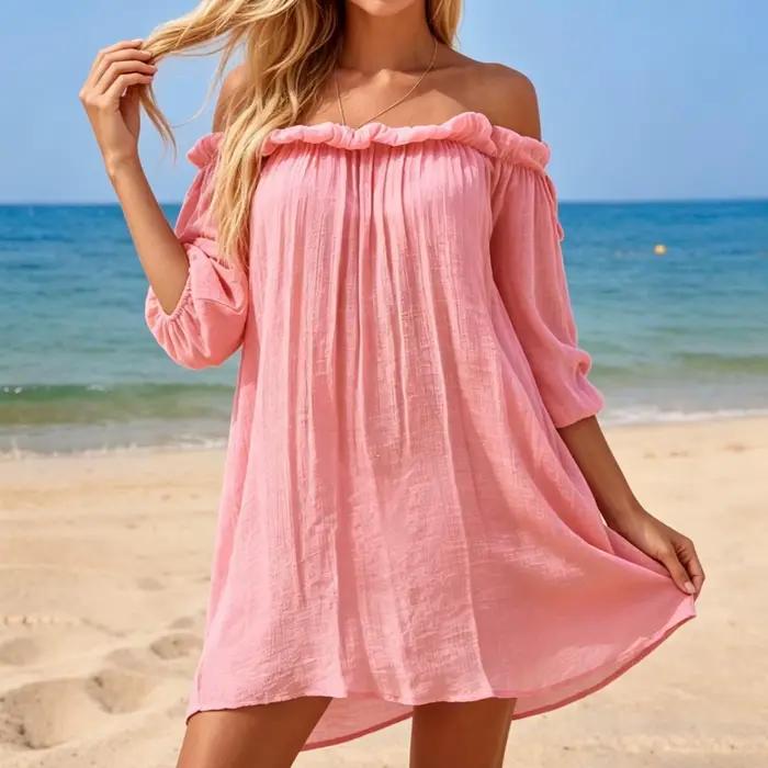 Robe courte asymétrique style plage en polyester et fibre de viscose pour femmes occassions estivales sorties plage vacances