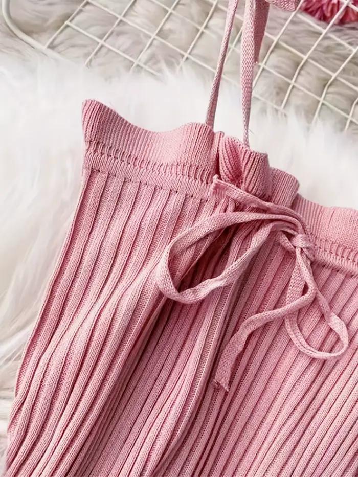 Robe côtelée à lacets, élégante