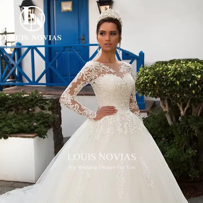 LOUIS NOVIAS robe De mariée pour femmes avec veste Sexy à manches longues Appliques longue queue bouton dentelle