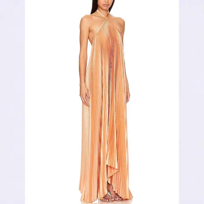 Robe longue plissée unie tendance