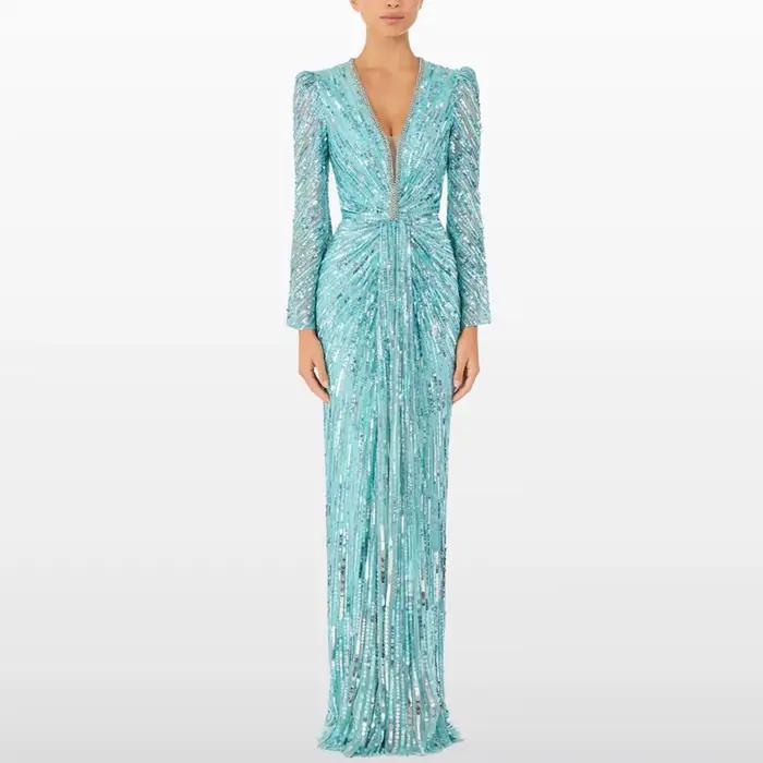Robe de soirée en tulle à col en V
