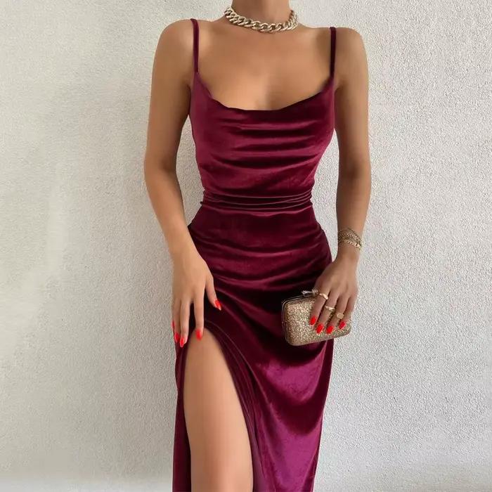Robe de soirée élégante en velours pour femmes