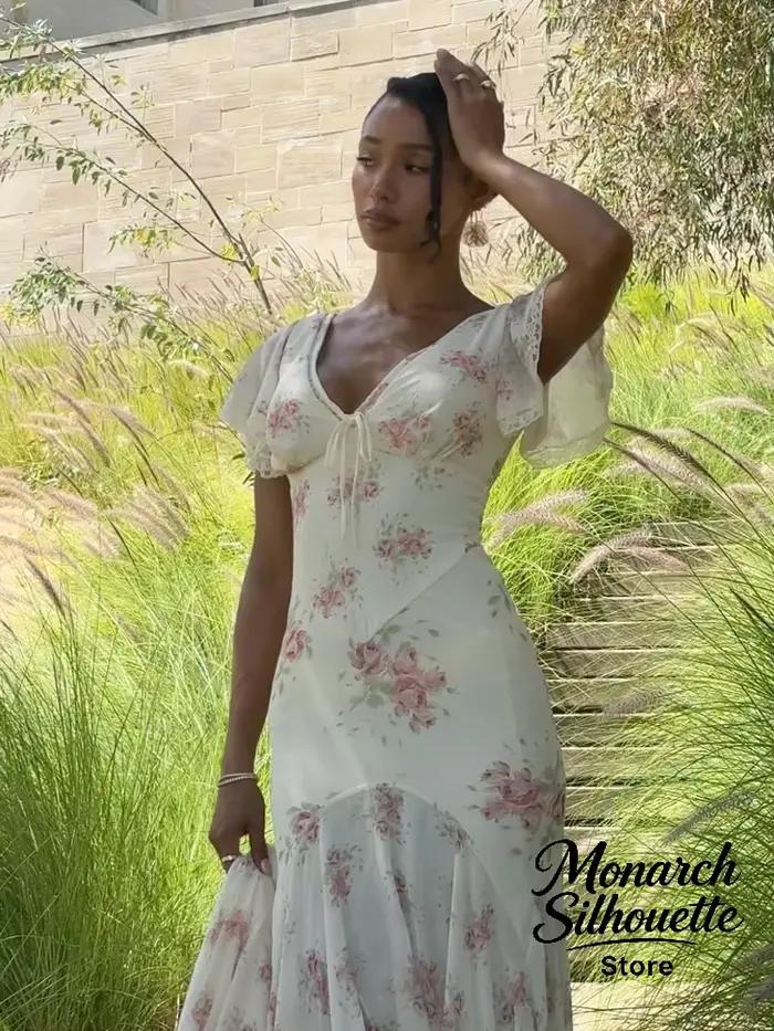 Robe longue plissée à manches volantées imprimé floral chic pour femme style urbain et occasions spéciales
